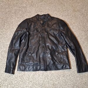 Urban Republic Men's  Black Faux  Leather Jacket Size Large Zipper Front
